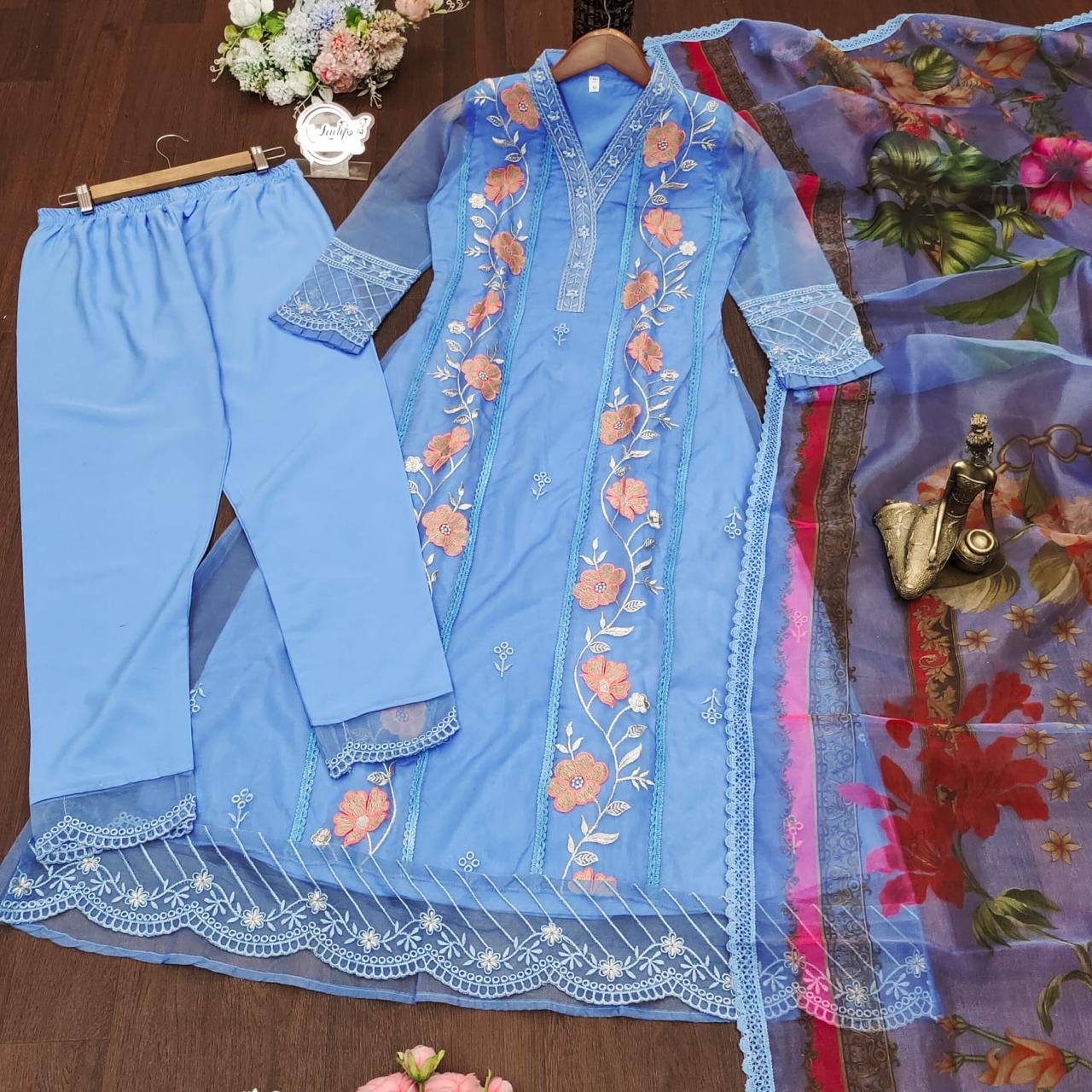 Bannisaa Designer Embroidered Floral Kurta Set with Dupatta (3 piece suit)