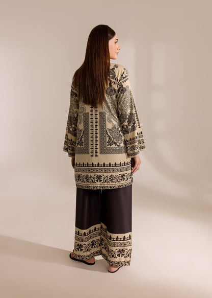 Bannisaa Heritage Noir Muslin Printed Co-ord Set - Classic Black & Beige Ensemble