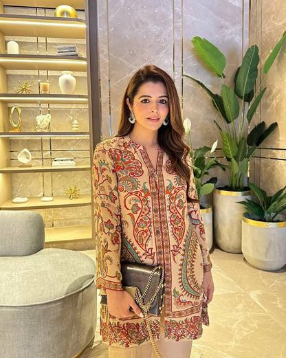 Bannisaa Beige Paisley Printed Co-ord Kurta Set