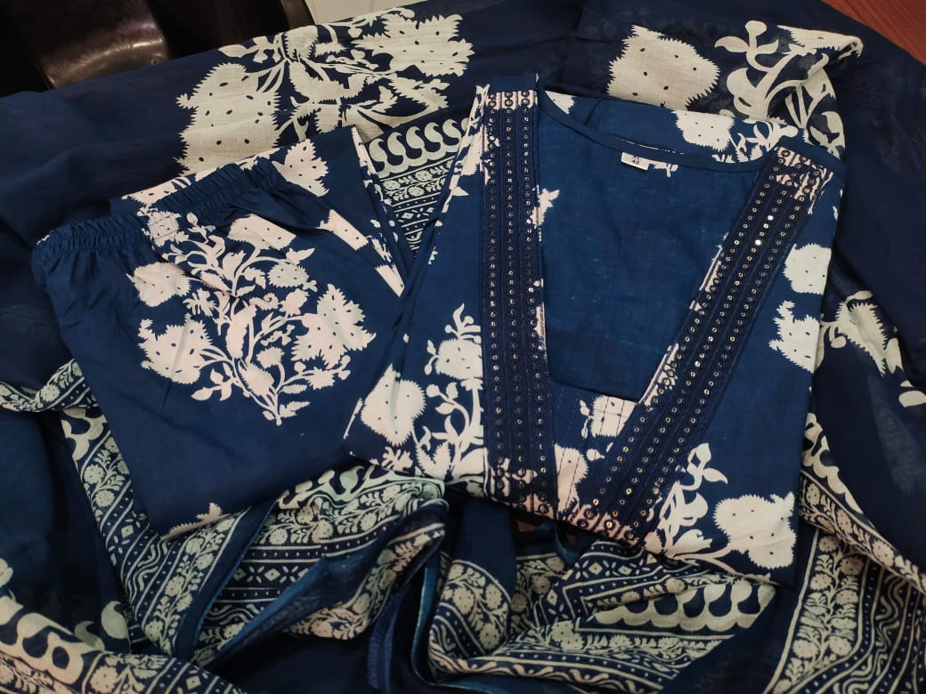 Bannisaa Printed Cotton Anarkali 3-Piece Kurta Set