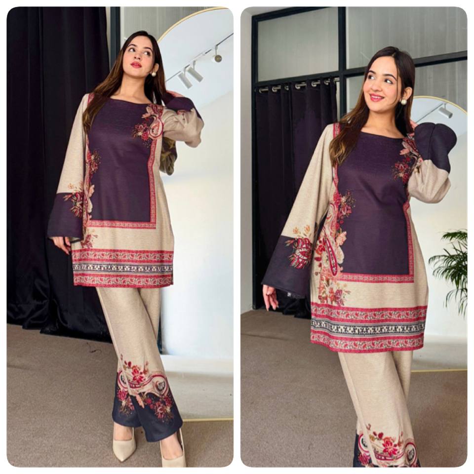 Bannisaa Beige and Plum Printed Co-ord set