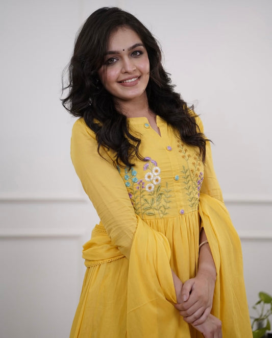 Bannisaa Mustard Magic Embroidered Co-ord Set - Sunshine Yellow Ethnic wear