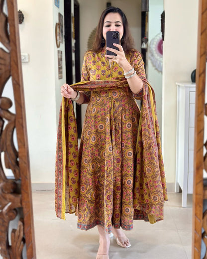 Bannisaa Heritage Mustard Ajrakh Print Anarkali Set - Traditional Block Print with Contemporary Silhouette