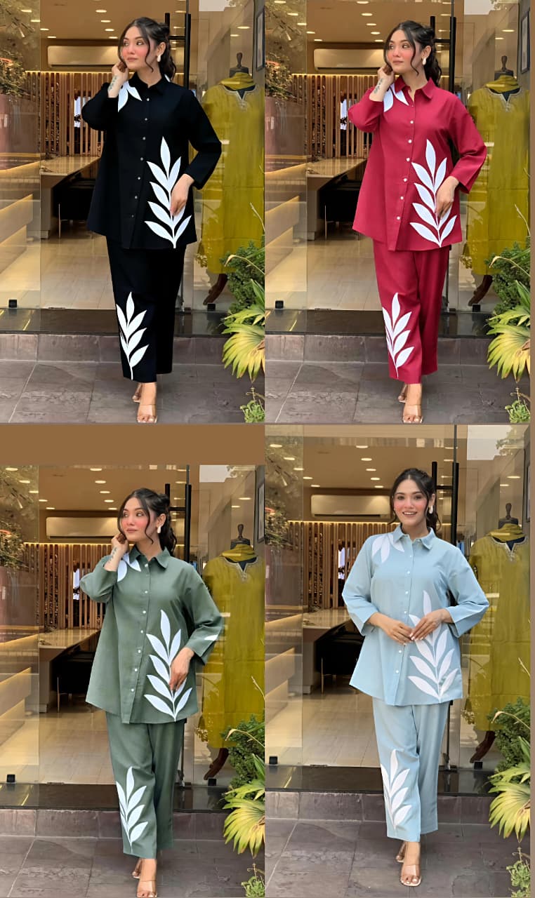 Bannisaa Contemporary Leaf Print Co-ord Collection - Modern Botanical in Four Classic Colors