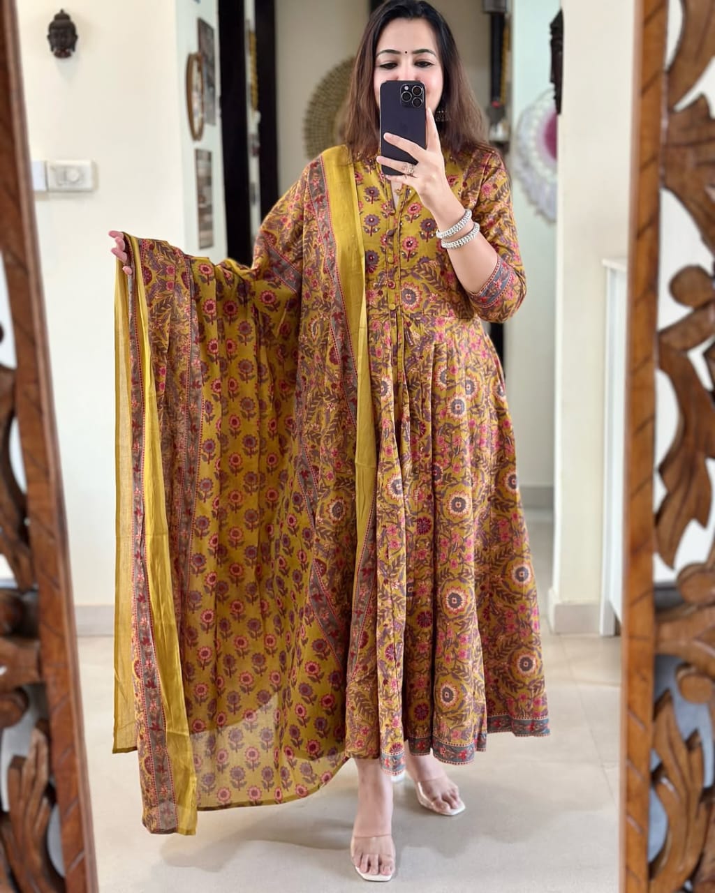 Bannisaa Heritage Mustard Ajrakh Print Anarkali Set - Traditional Block Print with Contemporary Silhouette