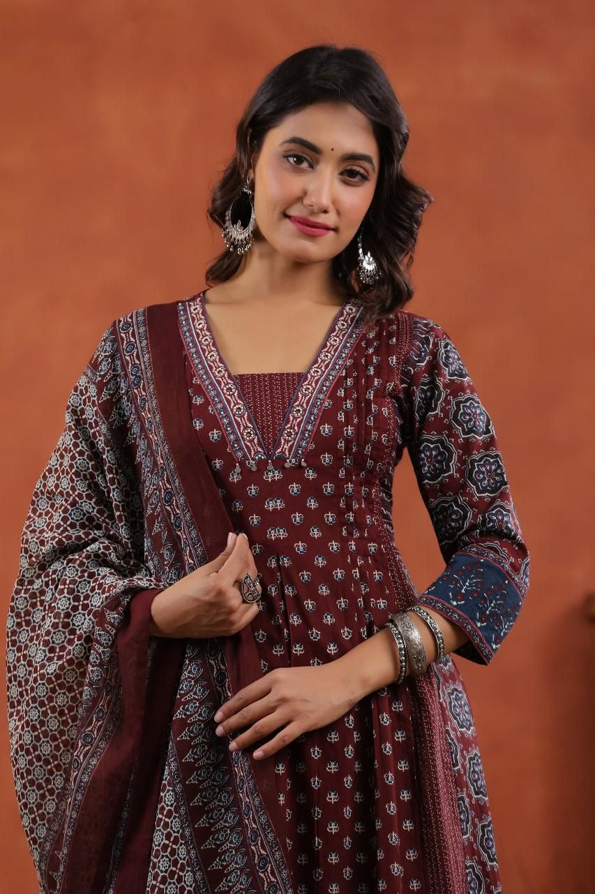 Bannisaa Block Print Palazzo Kurta Set with Dupatta (3 piece suit)