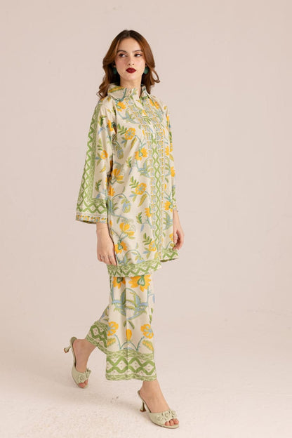 Bannisaa Sunshine Meadow Muslin Printed Co-ord Set - Fresh Green & Yellow Ensemble