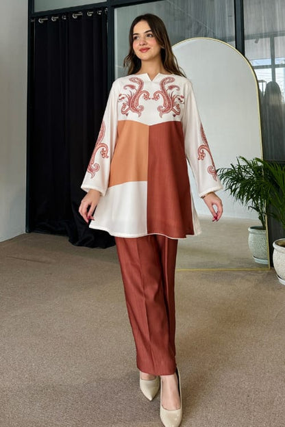 Bannisaa Terra Paisley Contemporary Co-ord Set - Modern Rust & Ivory Ensemble