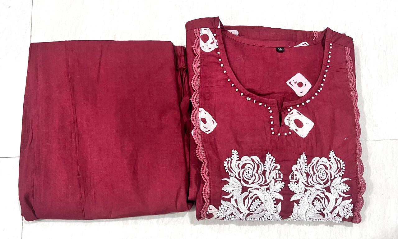 Bannisaa Crimson Rose Embroidered Anarkali Dress - Bohemian Floral with Mirror Work Accents