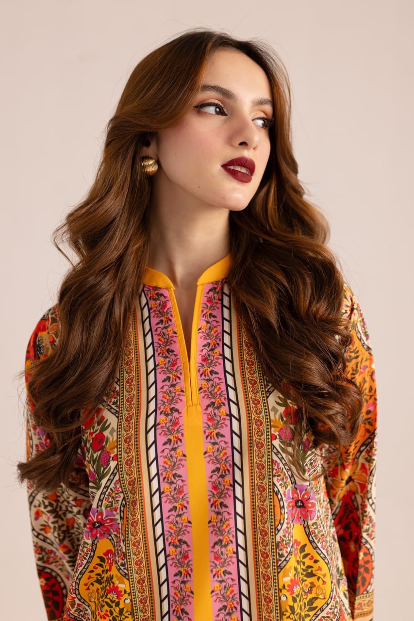 Bannisaa Regal Paisley Muslin printed Co-ord Set - Festive Orange & Gold Ensemble