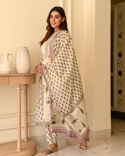 Bannisaa Ivory Bloom Garden Suit Set - Delicate Florals with Rose Gold Embellishments