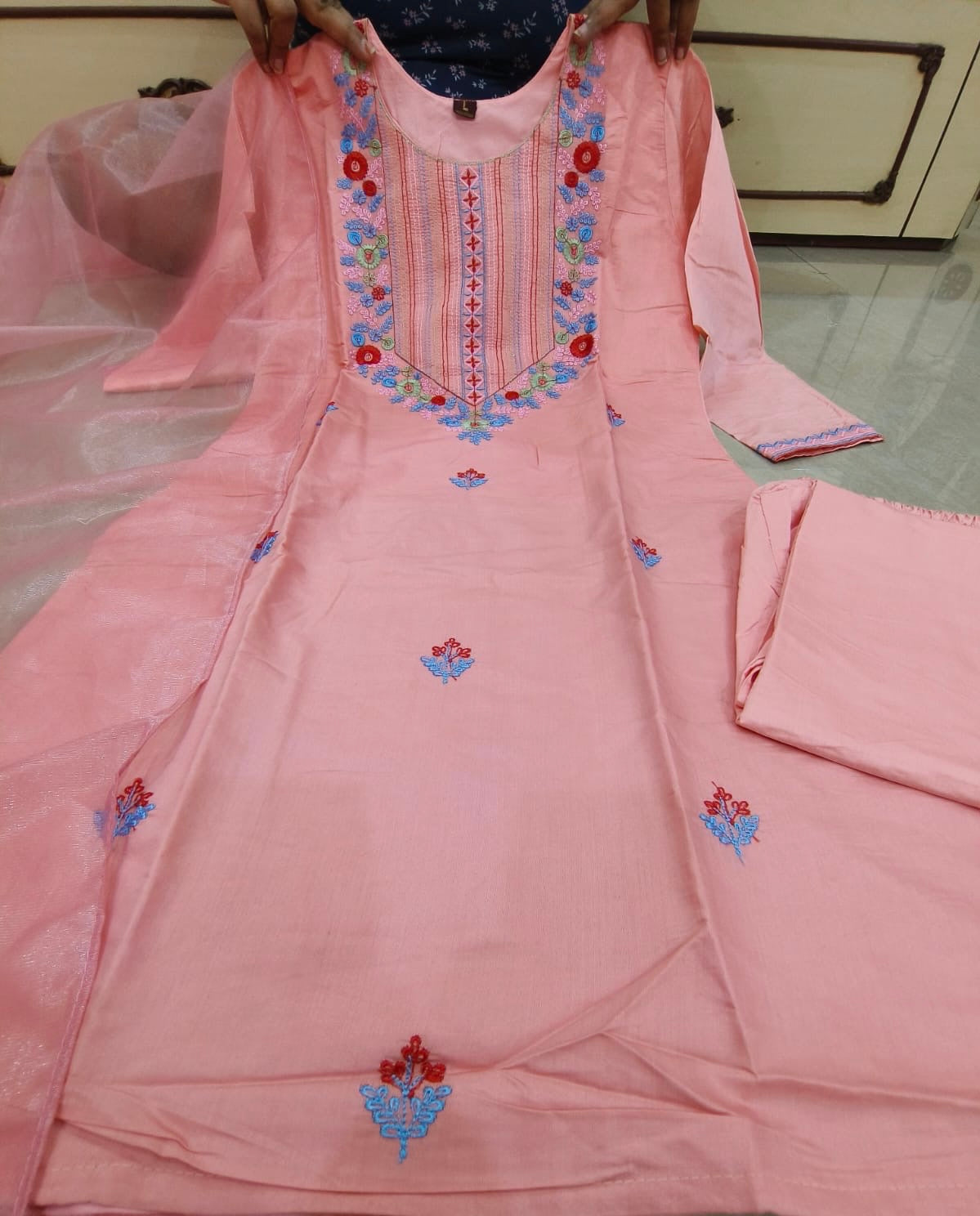 Bannisaa Chanderi silk Pink 3-Piece Kurta Set