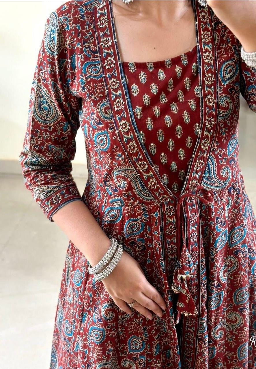 Bannisaa Heritage Mustard Ajrakh Print Anarkali Set - Traditional Block Print with Contemporary Silhouette