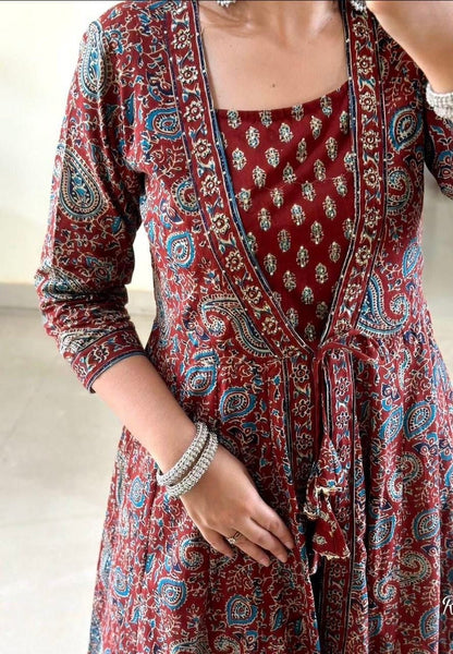 Bannisaa Heritage Mustard Ajrakh Print Anarkali Set - Traditional Block Print with Contemporary Silhouette