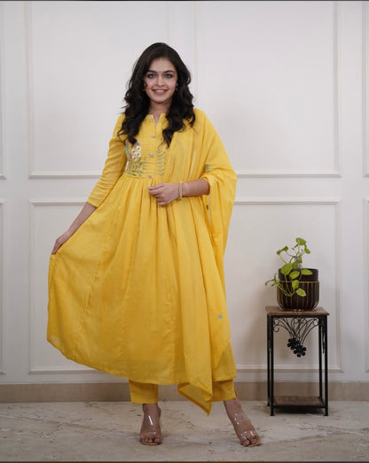 Bannisaa Mustard Magic Embroidered Co-ord Set - Sunshine Yellow Ethnic wear