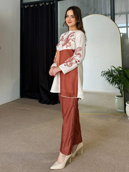 Bannisaa Terra Paisley Contemporary Co-ord Set - Modern Rust & Ivory Ensemble
