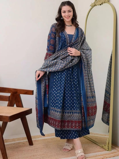 Bannisaa Block Print Palazzo Kurta Set with Dupatta (3 piece suit)