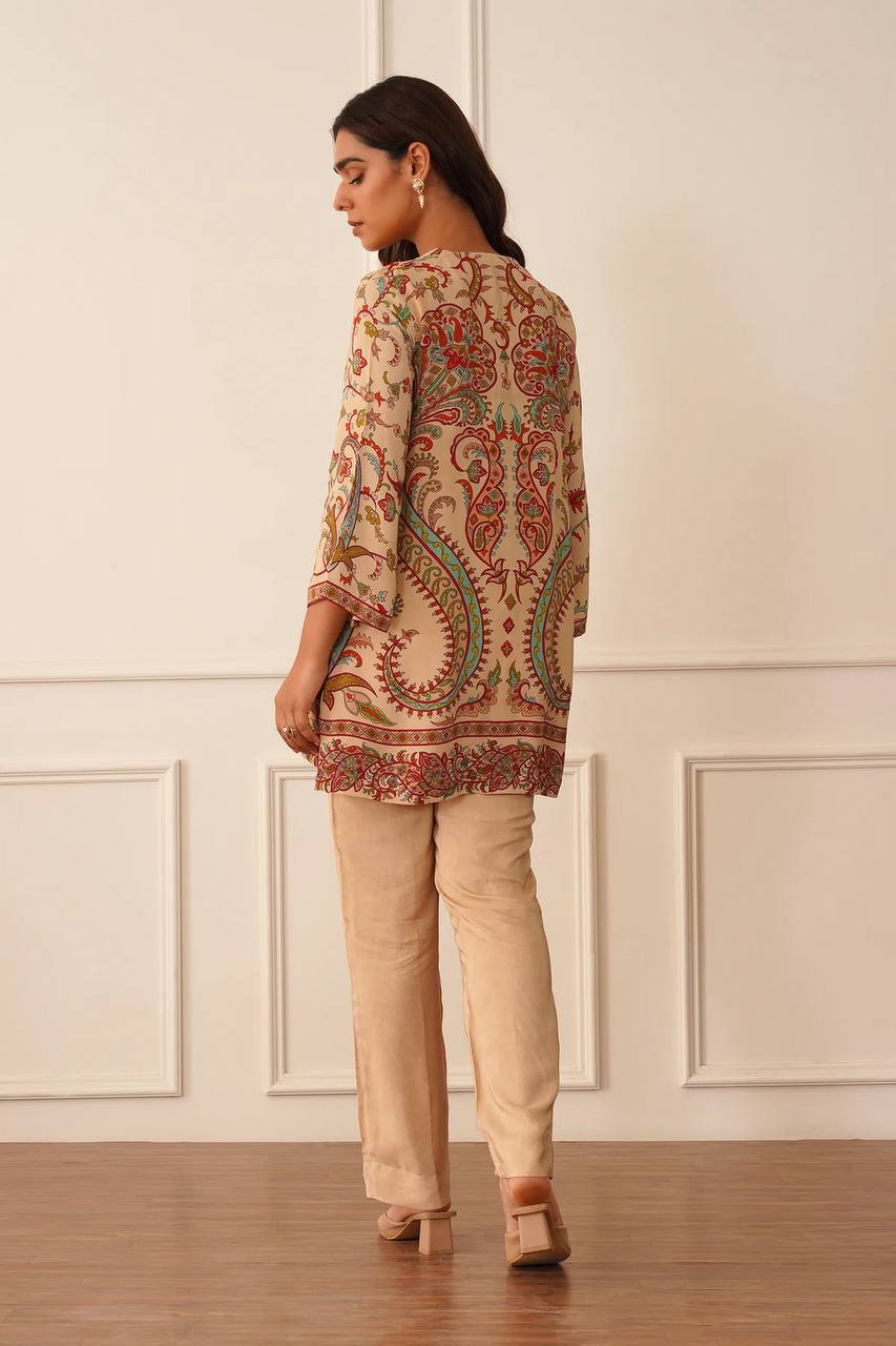 Bannisaa Beige Paisley Printed Co-ord Kurta Set
