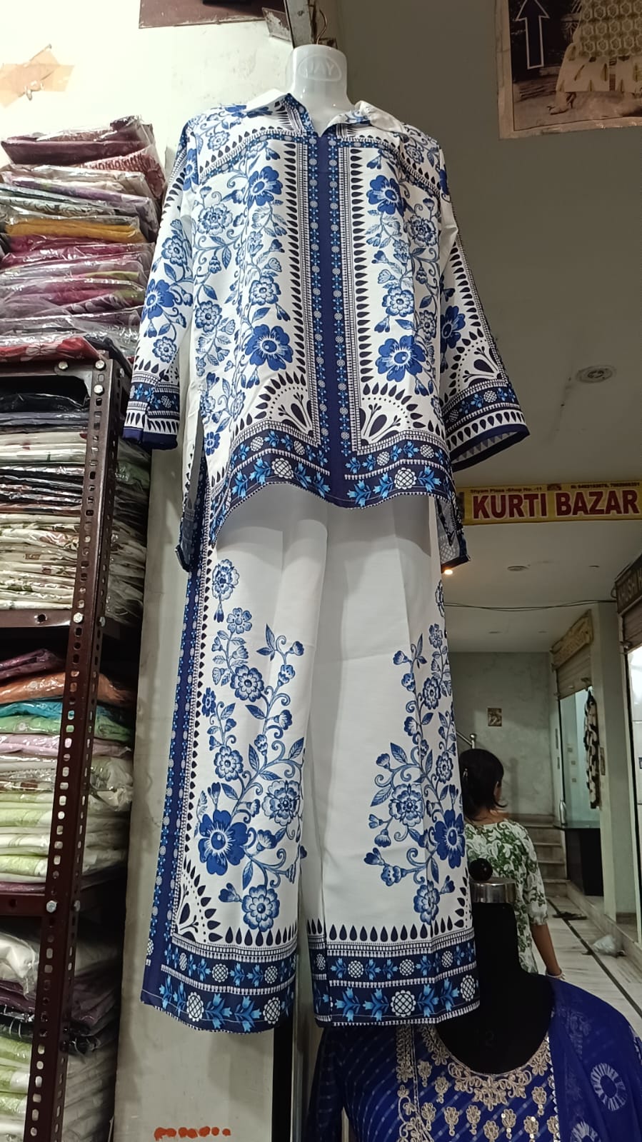 Bannisaa Azure Bloom Muslin Printed Co-ord Set - Classic Blue & White Ensemble