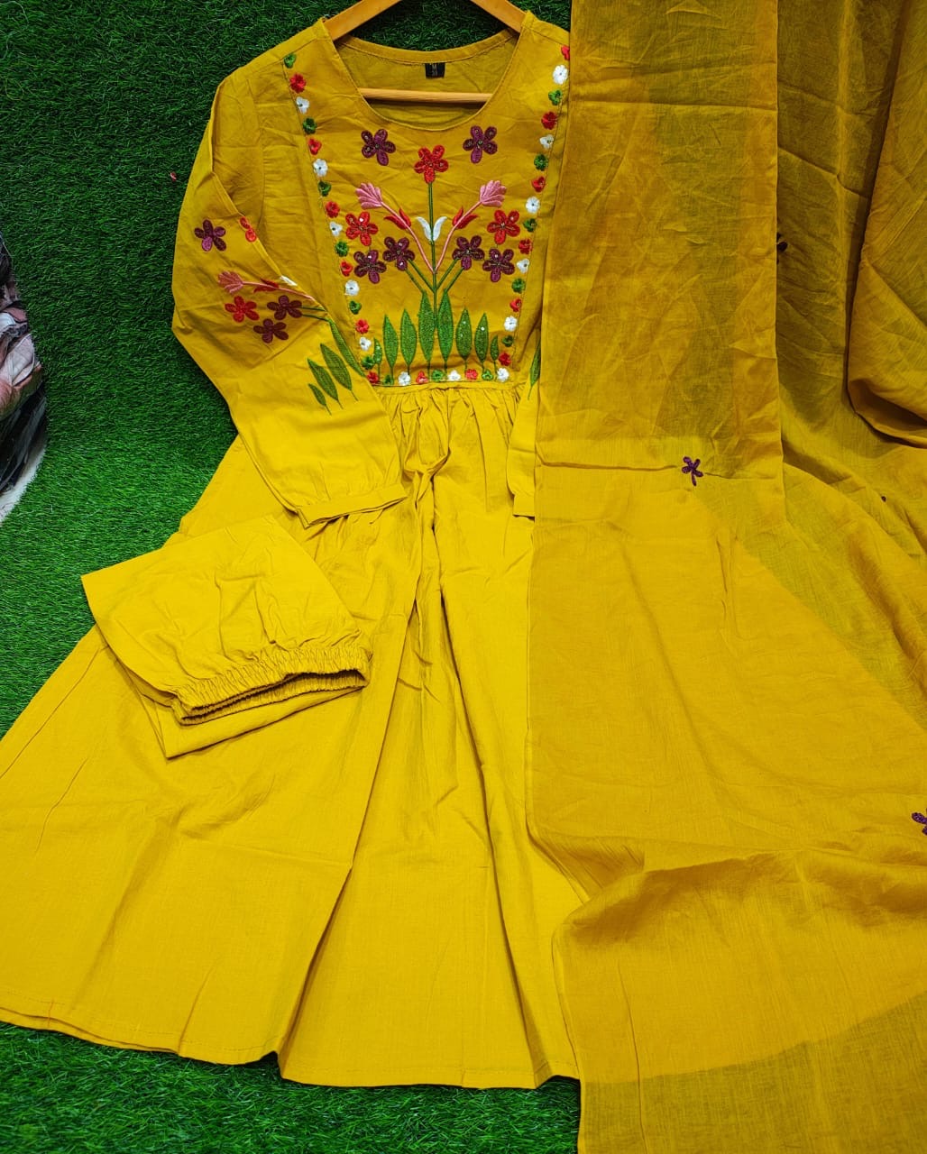 Bannisaa Sunshine Blossom Anarkali Set - Vibrant Florals with Multicolor Embroidered Yoke