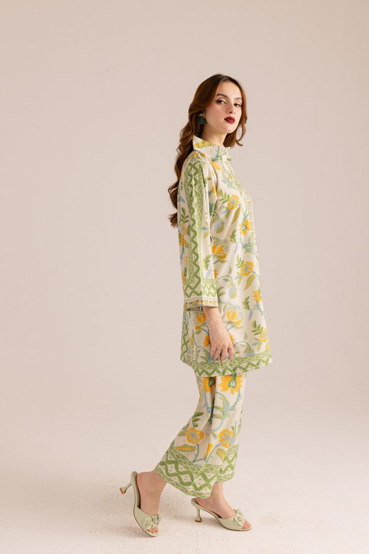Bannisaa Sunshine Meadow Muslin Printed Co-ord Set - Fresh Green & Yellow Ensemble