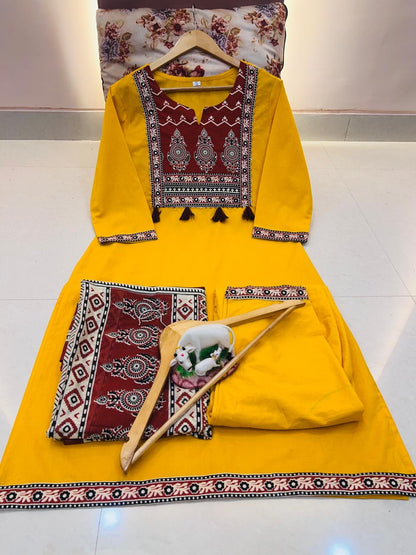 Bannisaa Classic Salwar Suit with Ajrakh Print Dupatta - Traditional Comfort Wear (3 piece suit)