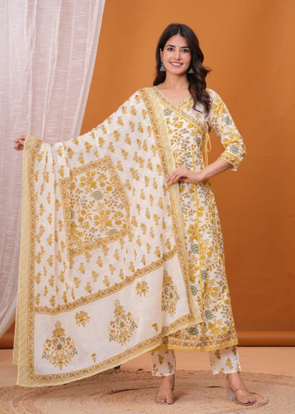 Bannisaa Printed Angrakha Kurta Set with Dupatta (3 piece suit)