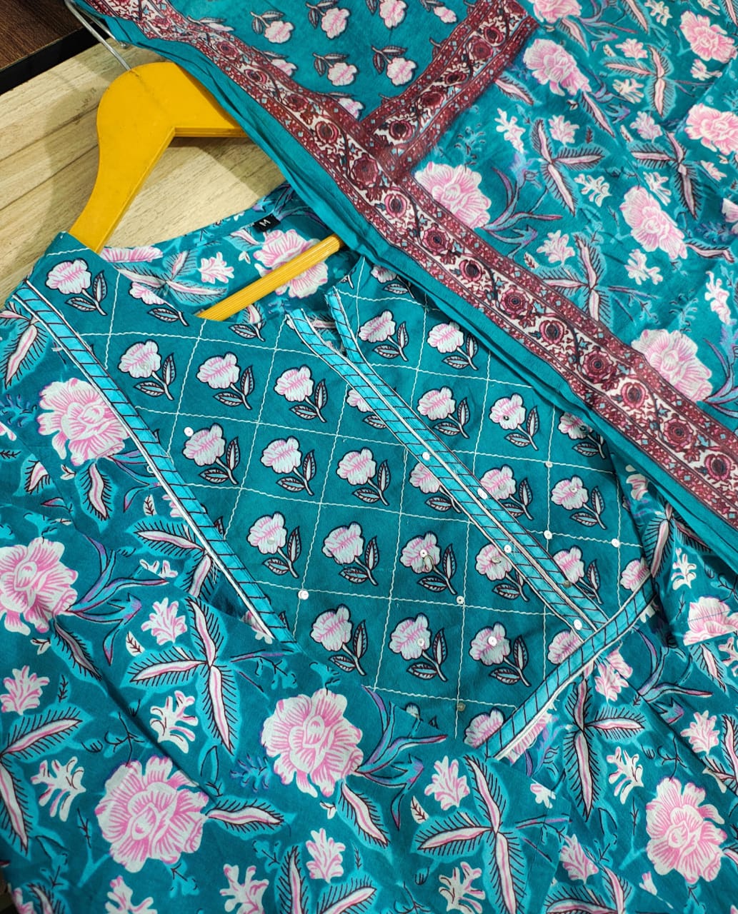 Bannisaa Ethnic Rose Garden Suit Set Collection - Royal Blue & Teal Twin Set with Golden Florals