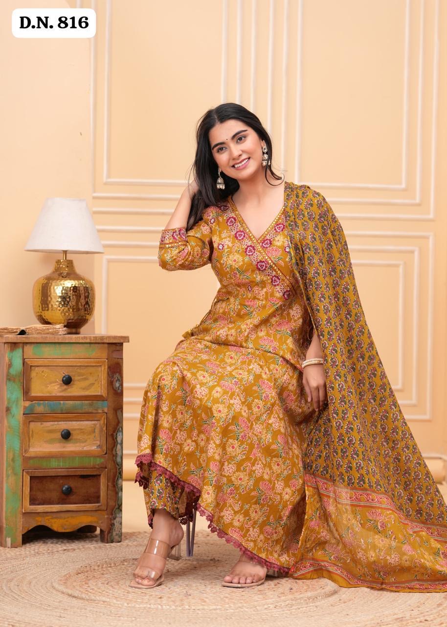 Bannisaa Navy Floral Paradise Sharara Set - Vintage Botanical with Pom-Pom Details