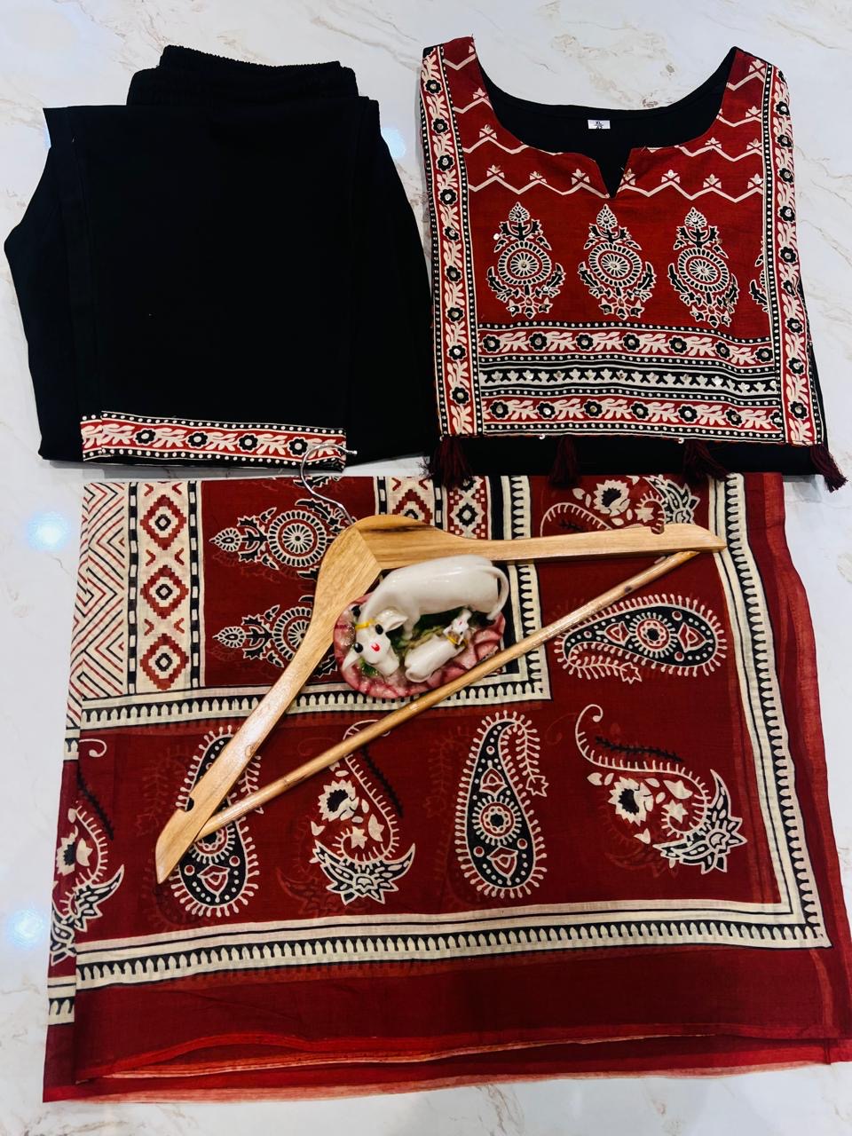 Bannisaa Classic Salwar Suit with Ajrakh Print Dupatta - Traditional Comfort Wear (3 piece suit)