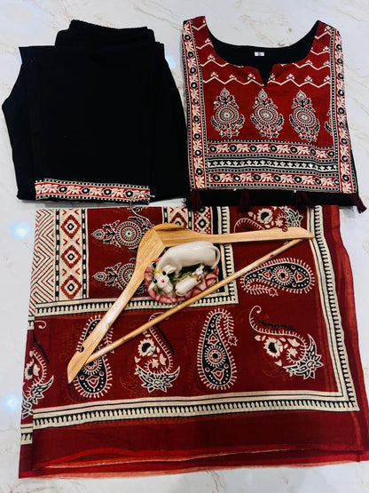 Bannisaa Classic Salwar Suit with Ajrakh Print Dupatta - Traditional Comfort Wear (3 piece suit)