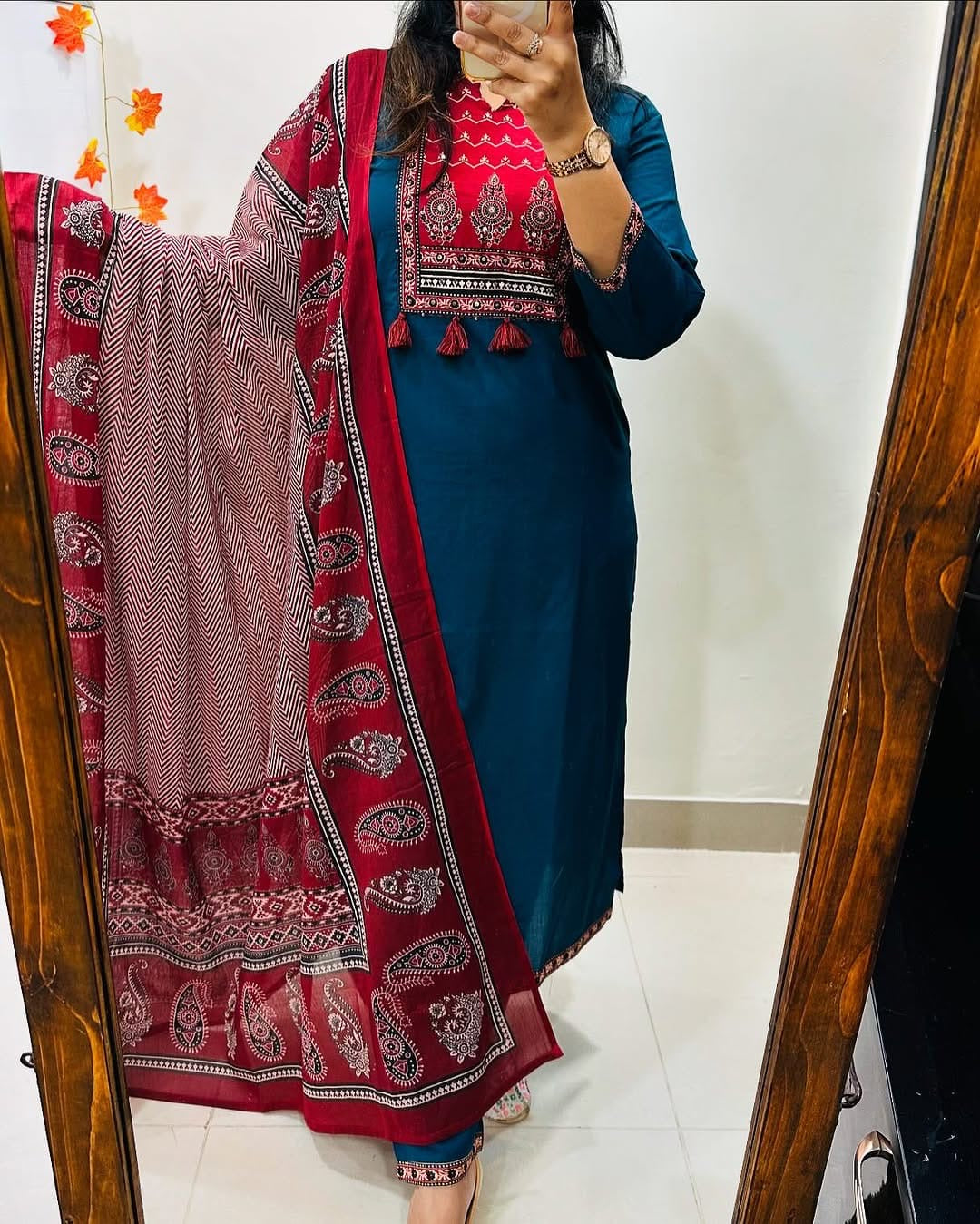 Bannisaa Classic Salwar Suit with Ajrakh Print Dupatta - Traditional Comfort Wear (3 piece suit)