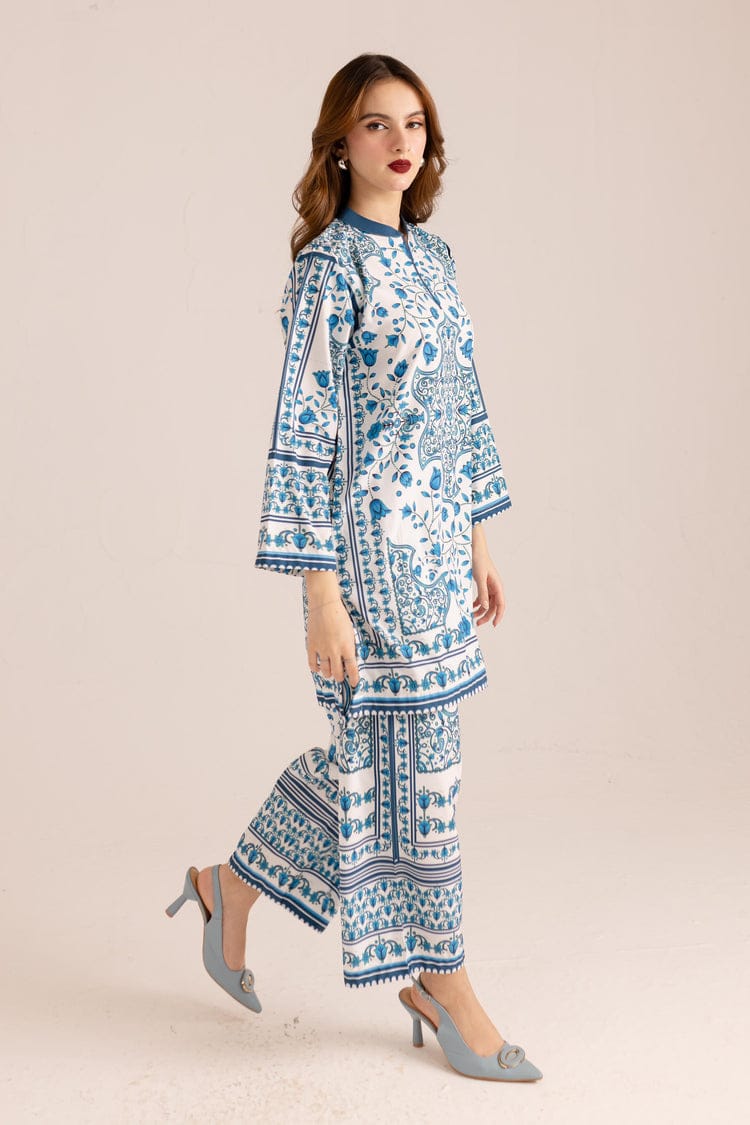 Bannisaa Celestial Blue Muslin Printed Co-ord Set - Heritage Azure & Ivory Ensemble