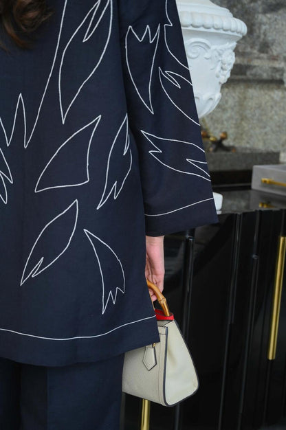 Bannisaa Navy Blue Abstract Embroidered Co-ord Set