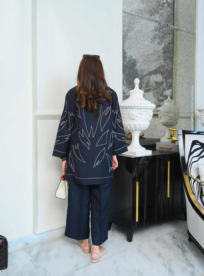 Bannisaa Navy Blue Abstract Embroidered Co-ord Set
