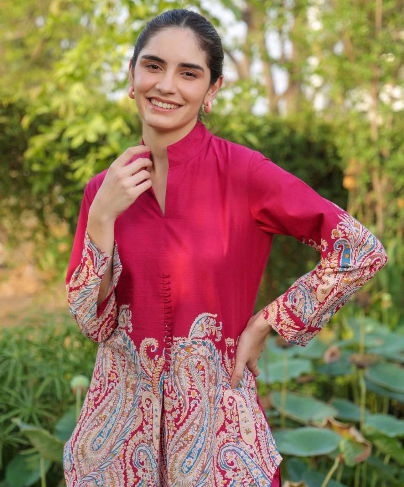 Bannisaa Gulnaar Paisley Printed Maroon Cotton Co-ord Set