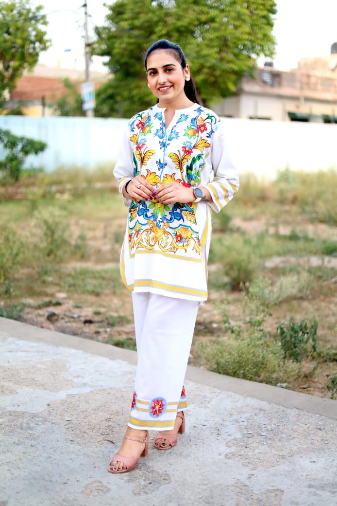 Bannisaa Amalfi Bloom White & Multicolor Cotton 2-Piece Co-ord Set