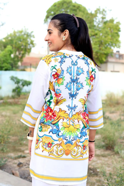 Bannisaa Amalfi Bloom White & Multicolor Cotton 2-Piece Co-ord Set