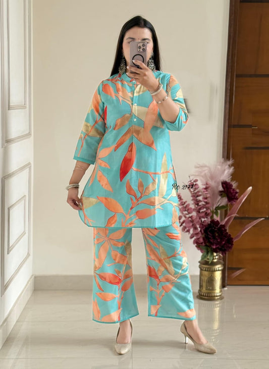 Bannisaa Aqua Tropica Printed Cotton Co-ord Set