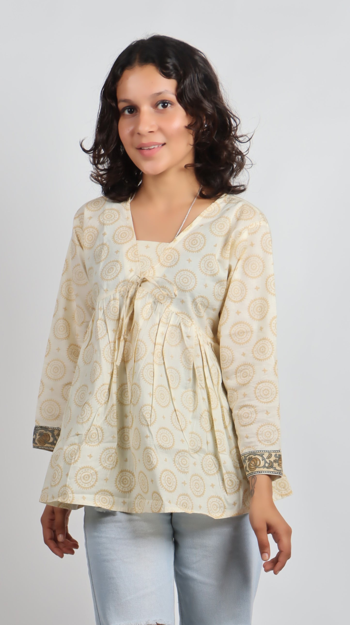 Bannisaa Ivory Circle Print Bohemian Kurti