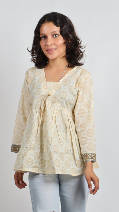 Bannisaa Ivory Circle Print Bohemian Kurti
