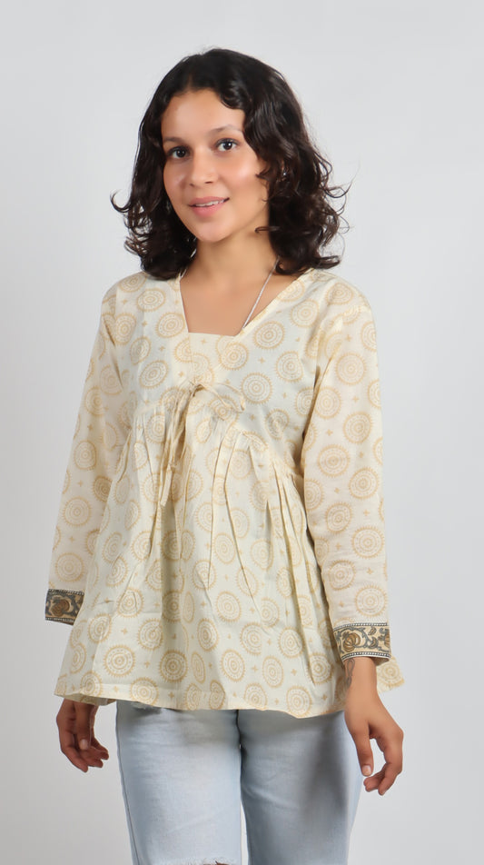 Bannisaa Ivory Circle Print Bohemian Kurti