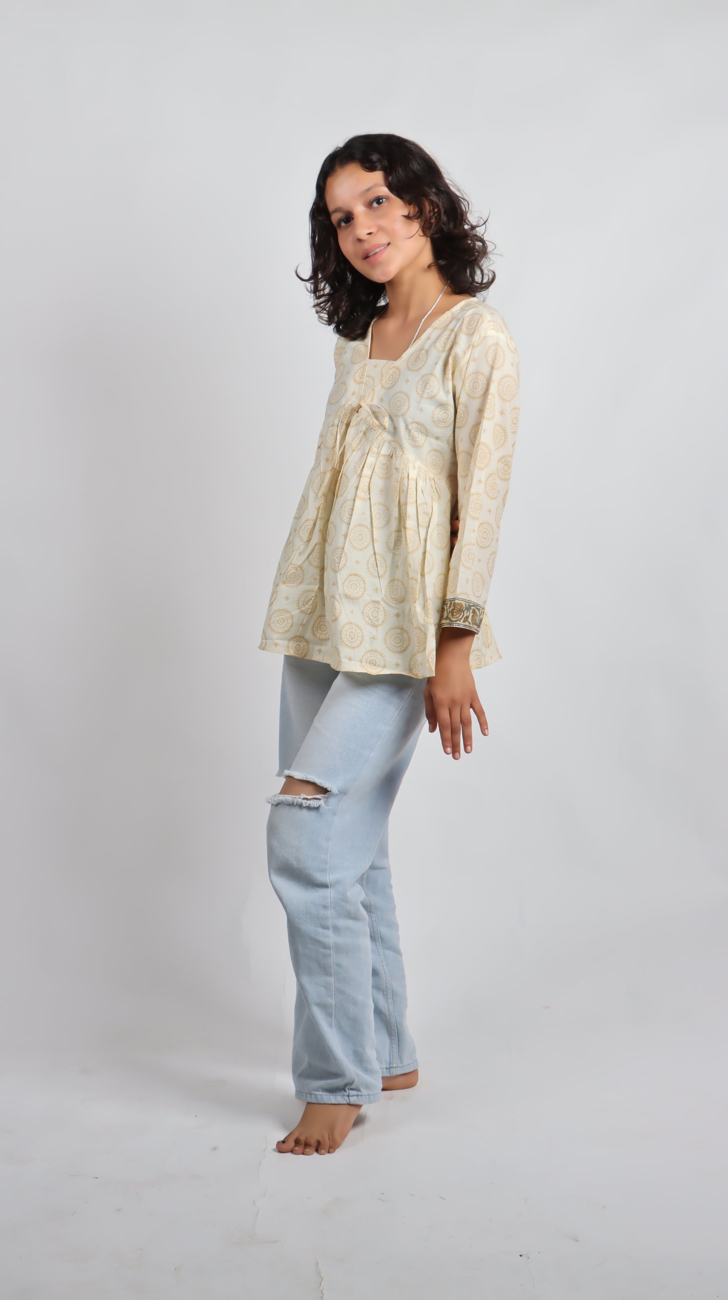 Bannisaa Ivory Circle Print Bohemian Kurti
