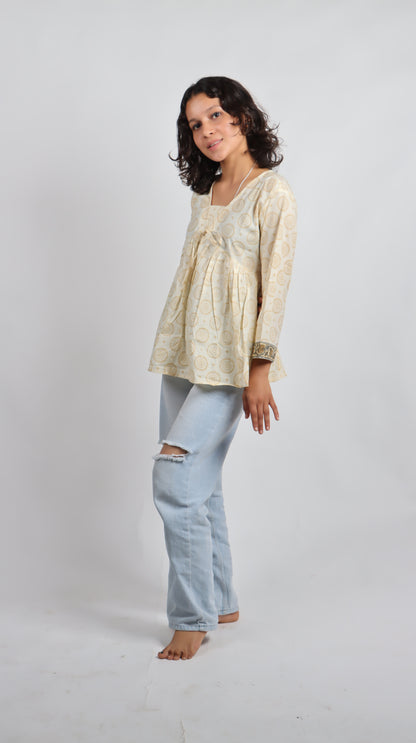 Bannisaa Ivory Circle Print Bohemian Kurti