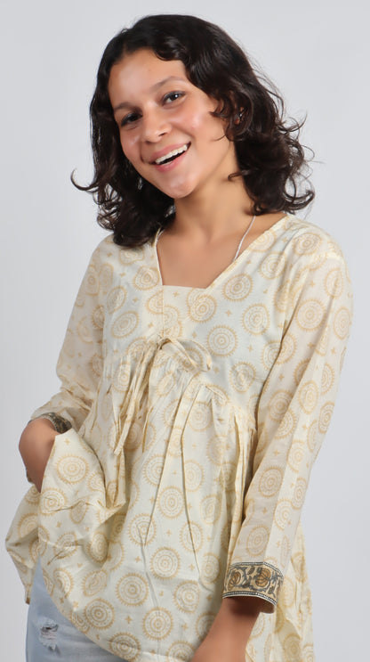 Bannisaa Ivory Circle Print Bohemian Kurti