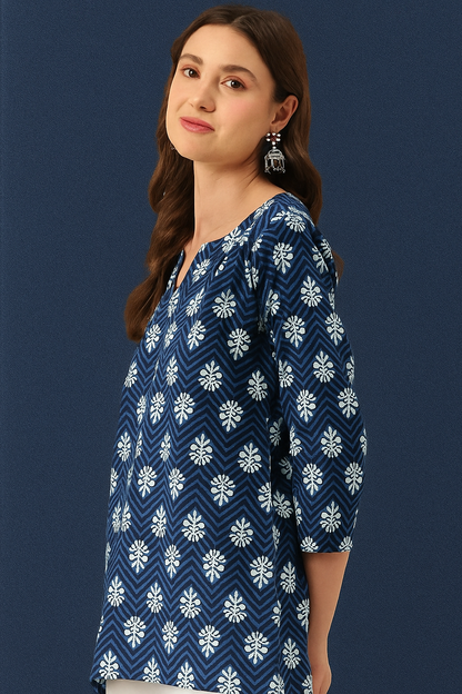 Bannisaa Navy Chevron Bloom Kurti