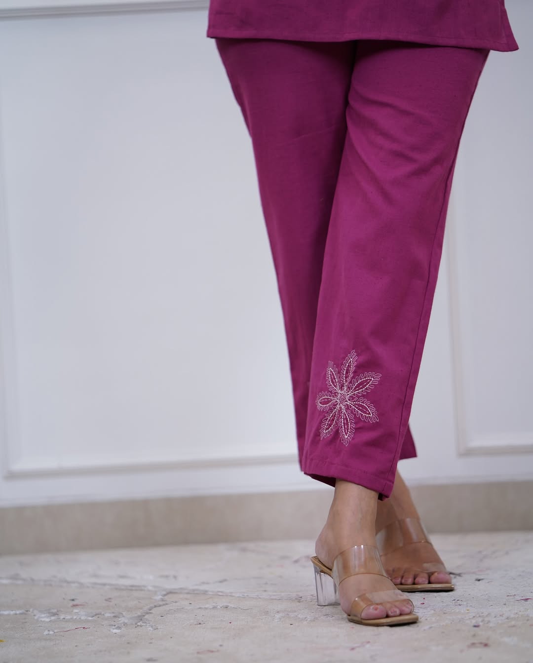 Bannisaa Fuchsia Bloom Embroidered Cotton Co-ord Set