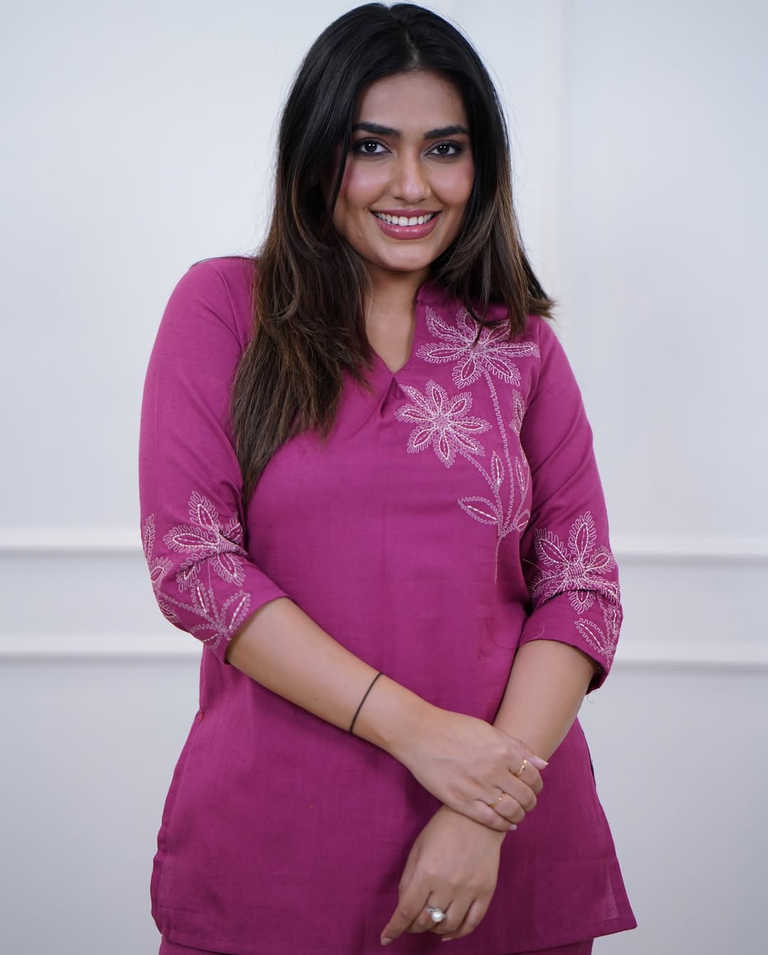 Bannisaa Fuchsia Bloom Embroidered Cotton Co-ord Set