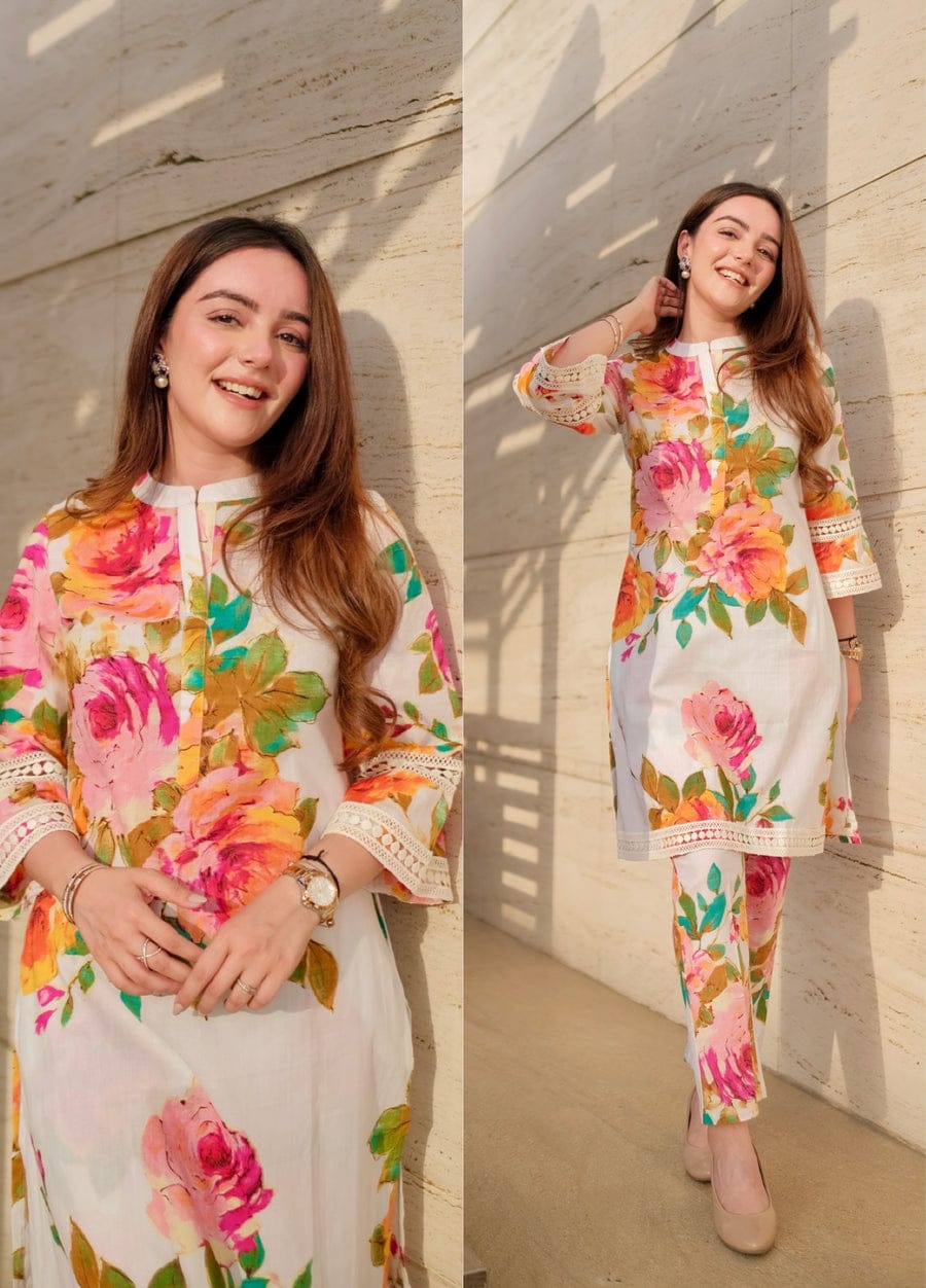 Bannisaa Zaria White Garden Bloom Co-ord Set