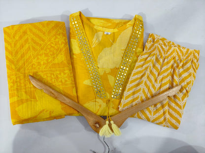 Bannisaa Designer Pure Cotton Set With Hand And Adda Work,  Cotton 3-Piece Kurta Set with Dupatta